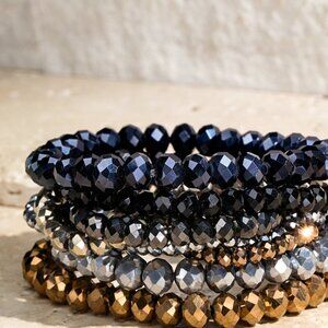 Metallic Metals Mix 9PC NEW Glass Faceted Beaded Stretch Boho Bracelet SET